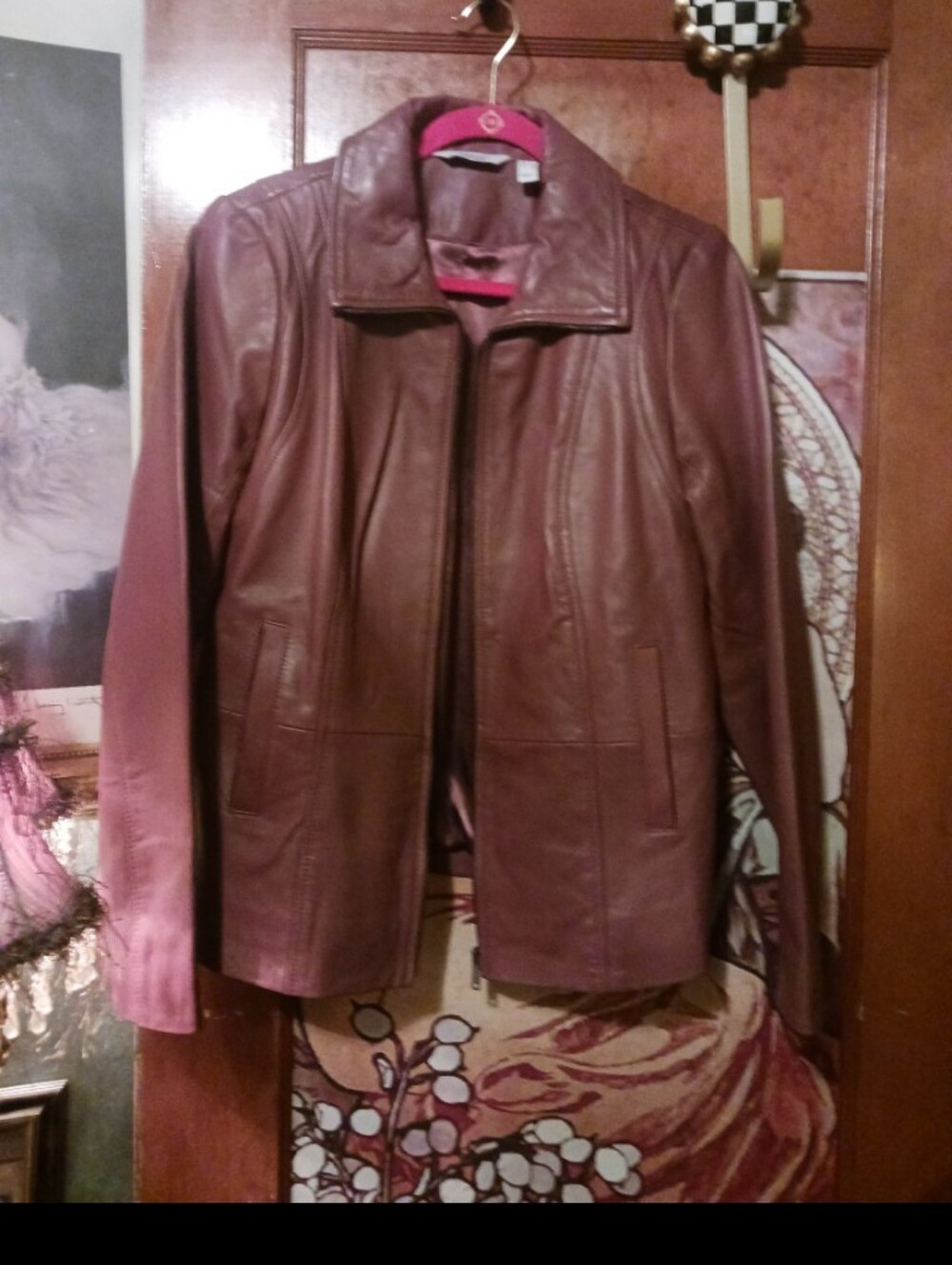 Brand New Women's Rose Wood Leather Zip-Front Jacket Med
